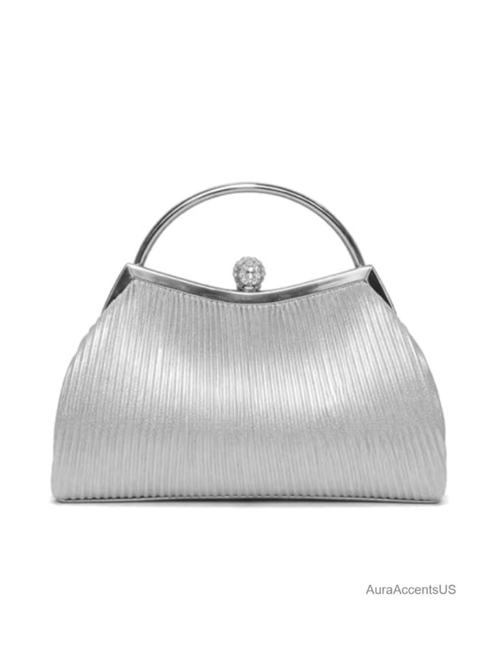 Evening Clutch Purse with Chain Rhinestone Clasp Pleated Fabric Prom Party